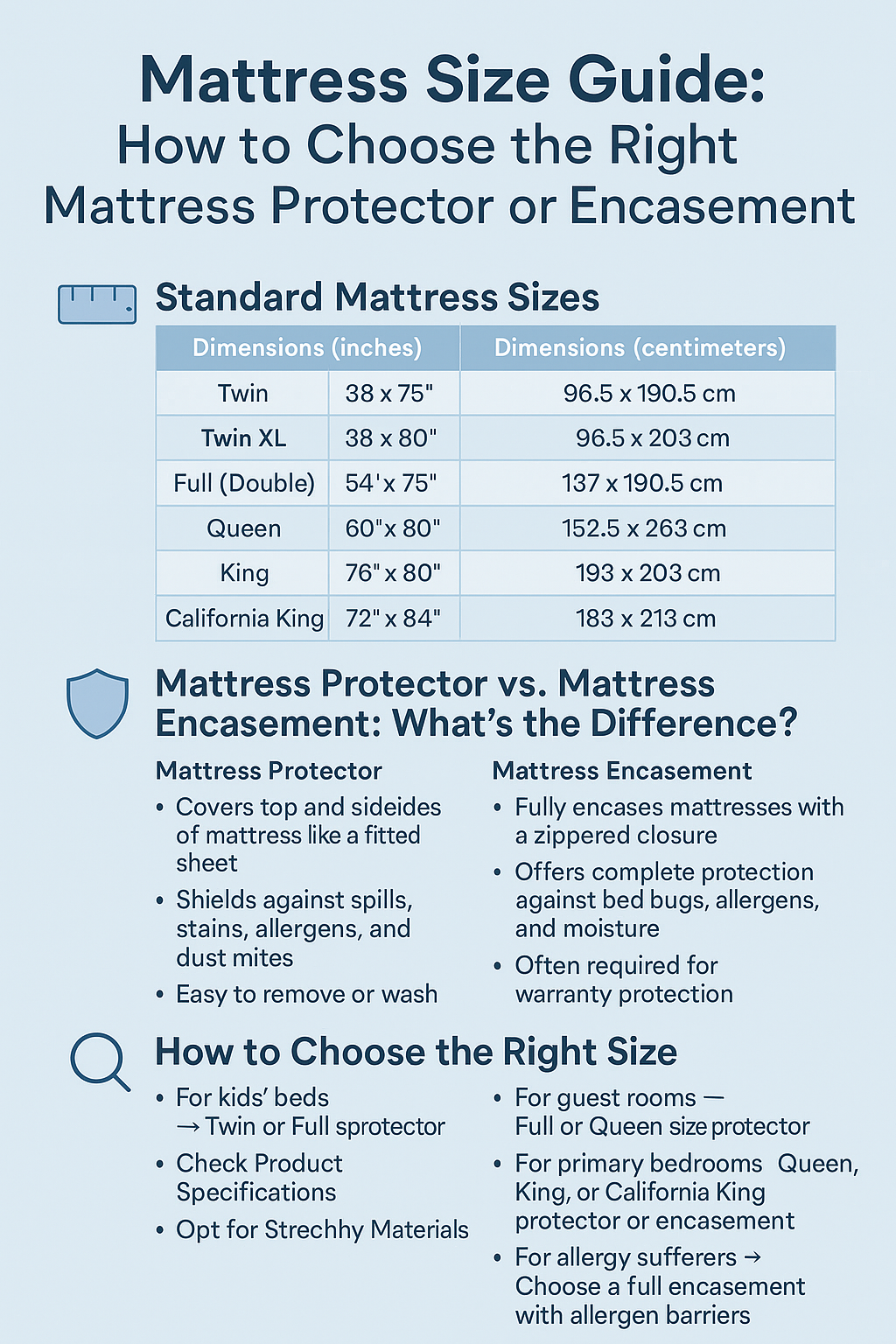 Mattress Size Guide: How to Choose the Right Mattress Protector or Encasement